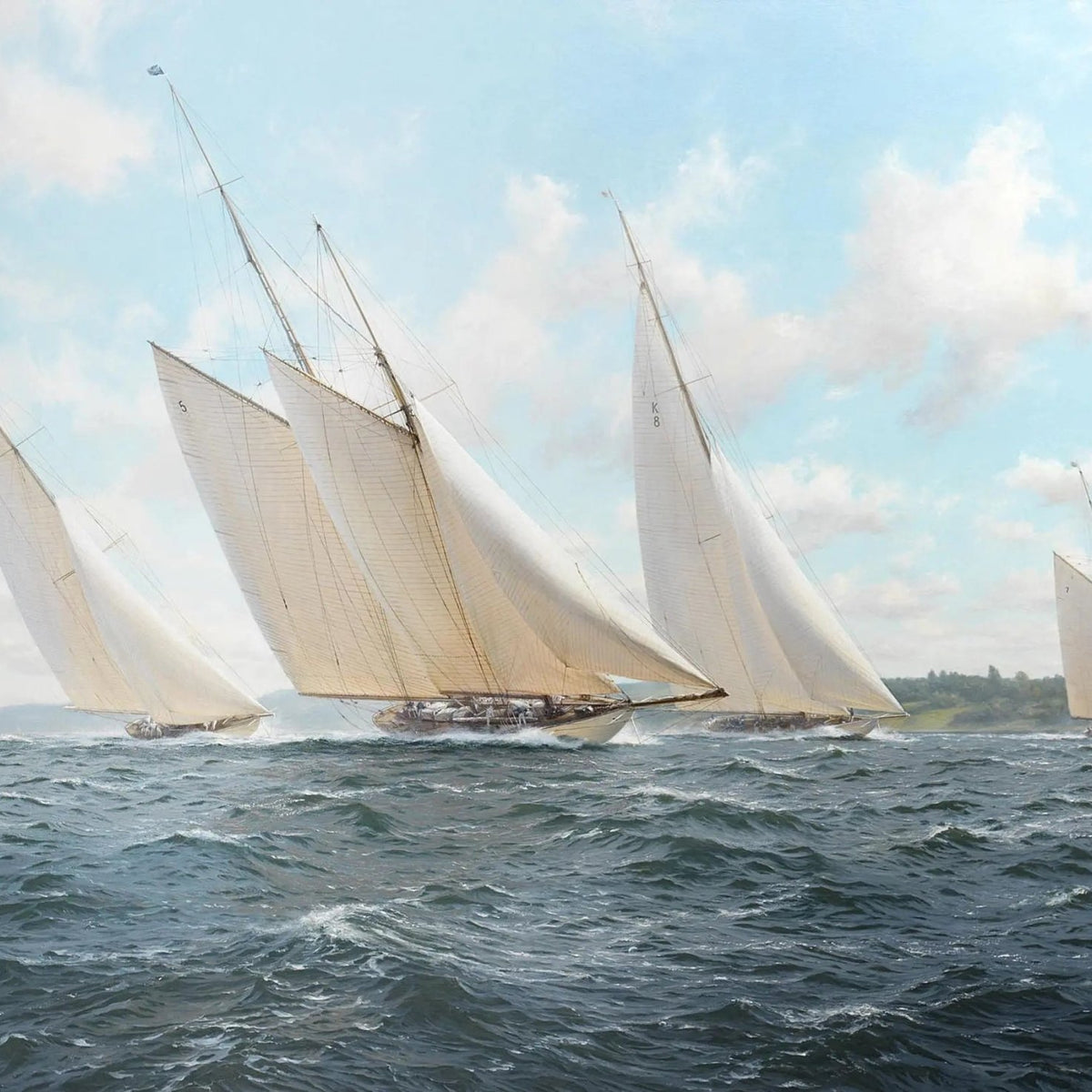 Nautical Oil Paintings - Competitive Sailboat Race at Sea Wall Art - Oil Painting Haven