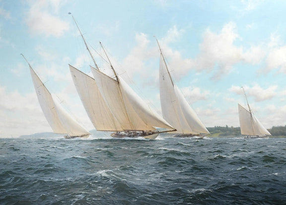 Nautical Oil Paintings - Competitive Sailboat Race at Sea Wall Art - Oil Painting Haven