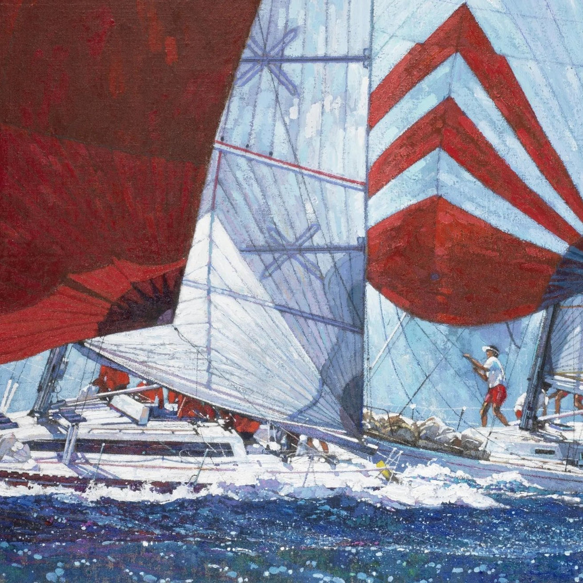 Nautical Oil Paintings - Competitive Sailboat Race on Open Sea Wall Art - Oil Painting Haven