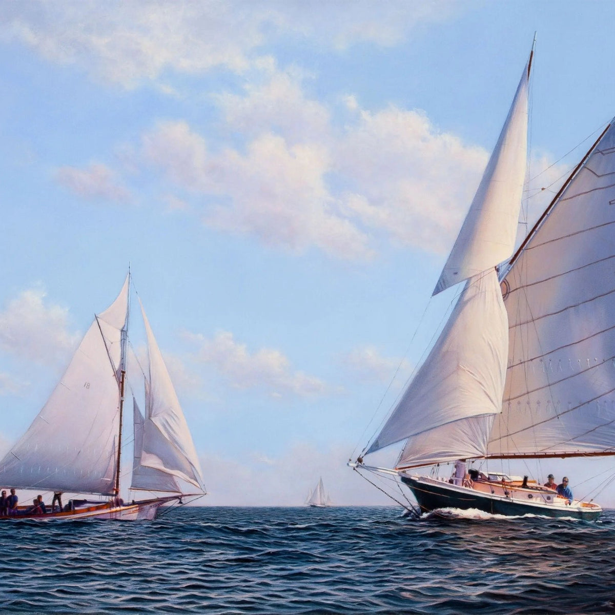 Nautical Oil Paintings - Competitive Yacht Race on Calm Sea Wall Art - Oil Painting Haven