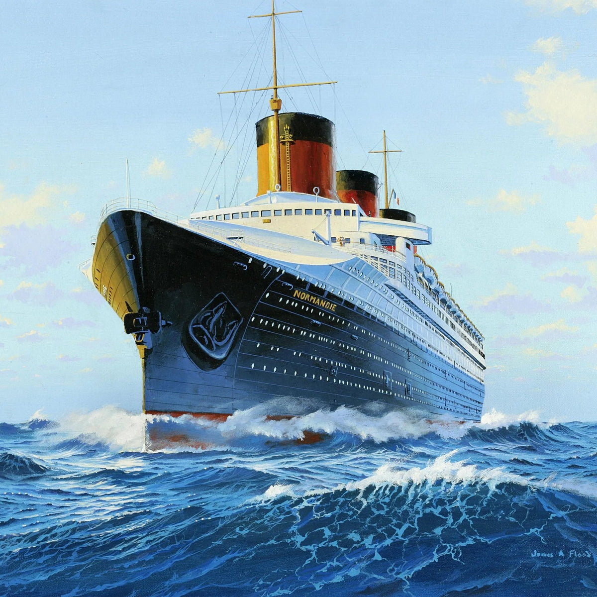 Nautical Oil Paintings - Cruise Ship "Normandie" at Sea - Oil Painting Haven