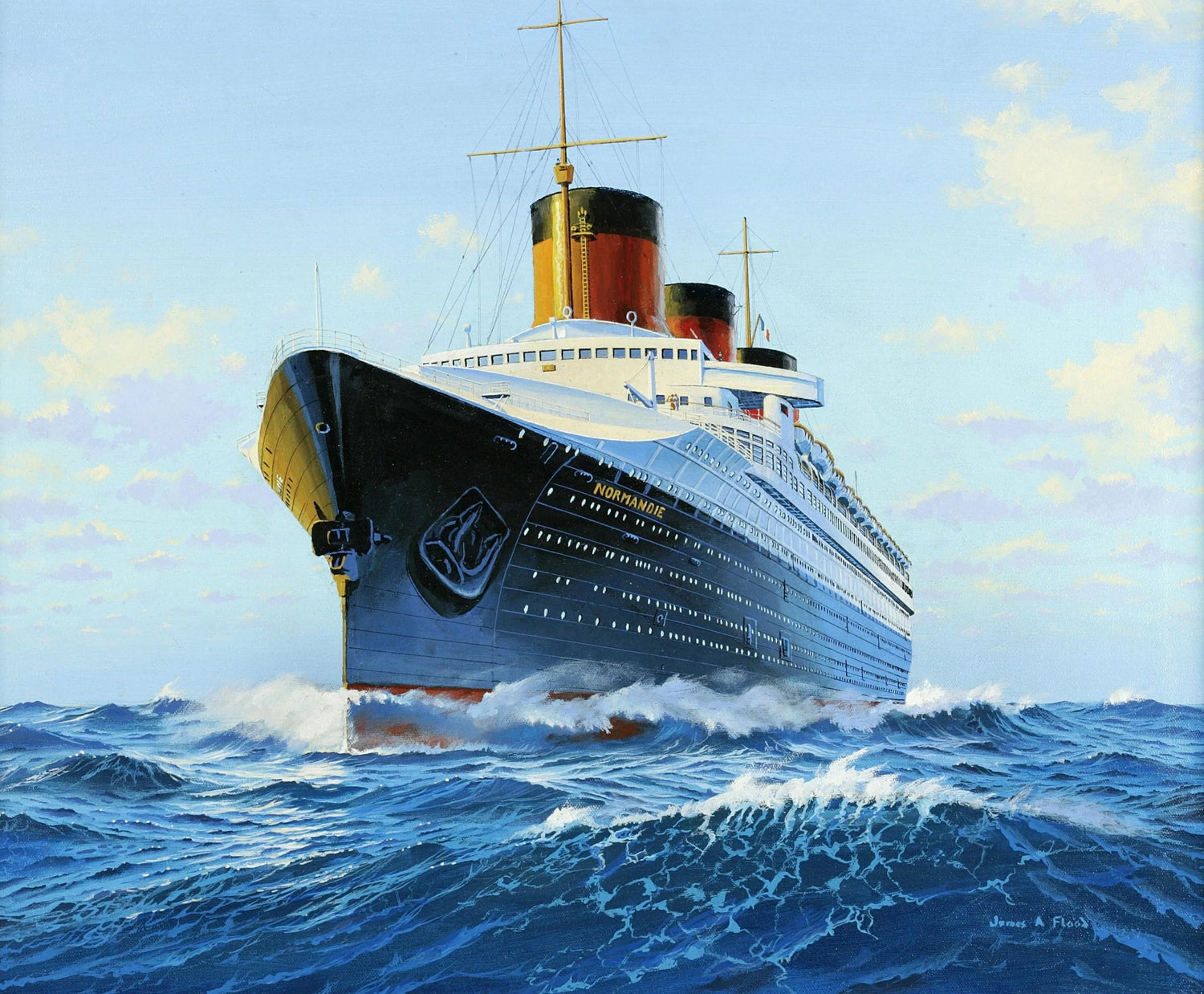 Nautical Oil Paintings - Cruise Ship "Normandie" at Sea - Oil Painting Haven