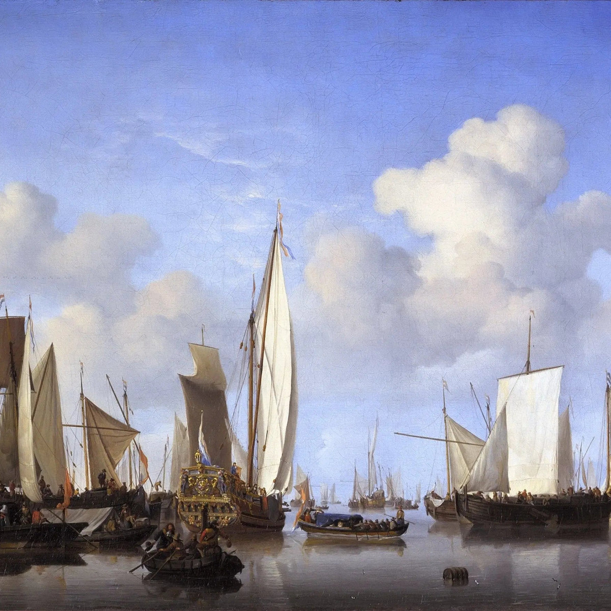 Nautical Oil Paintings - Detailed Harbor Scene with Sailing Ships Wall Art - Oil Painting Haven