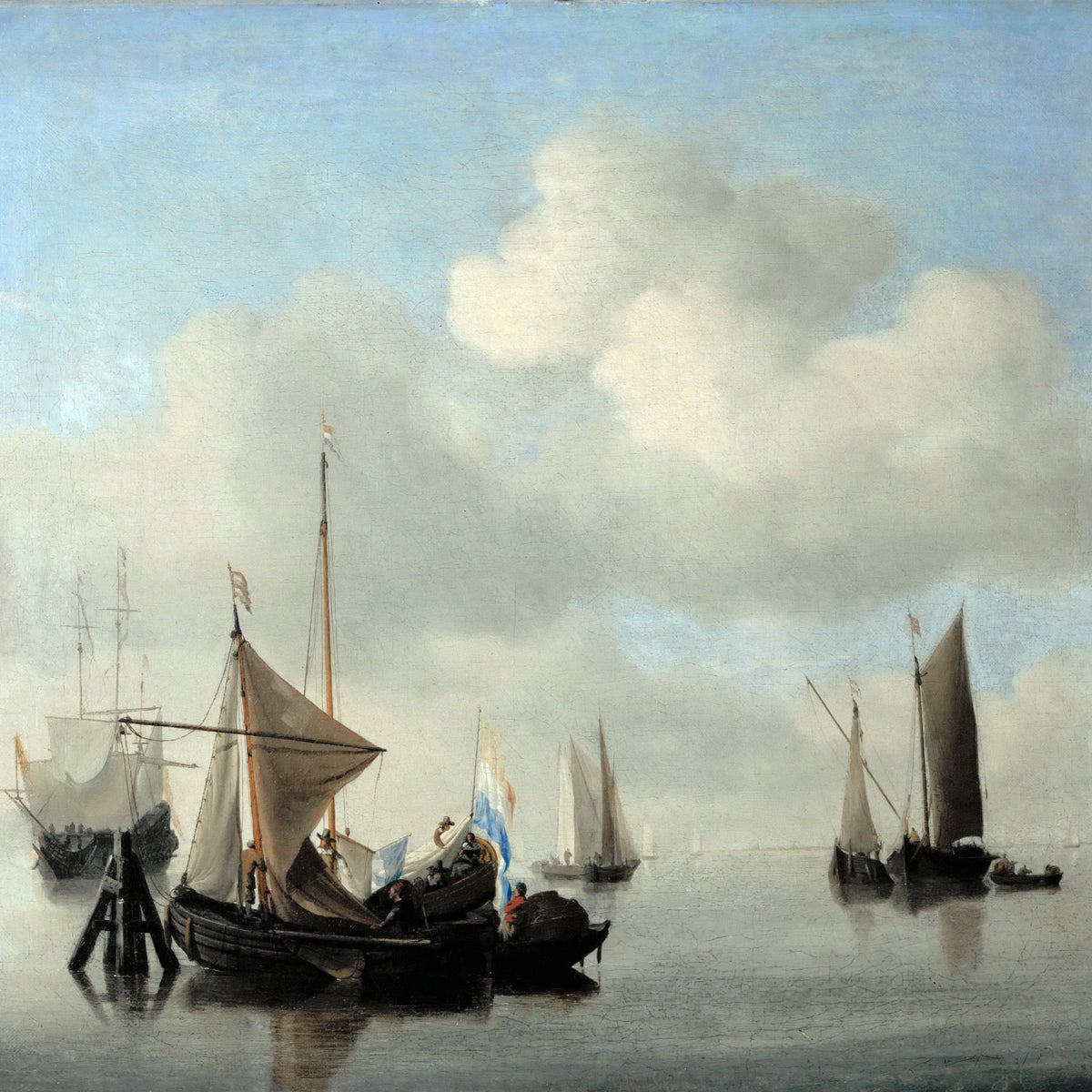 Nautical Oil Paintings - Dutch Boats on a Quiet Morning Sea - Oil Painting Haven