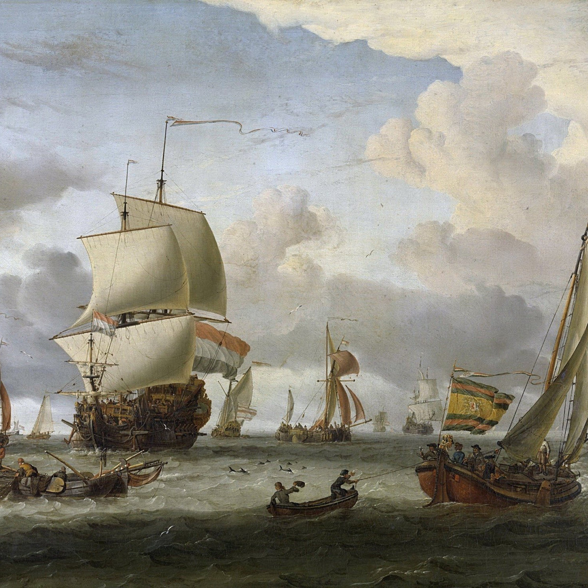 Hand-painted Dutch fleet and sailboats at Enkhuizen nautical oil painting on canvas