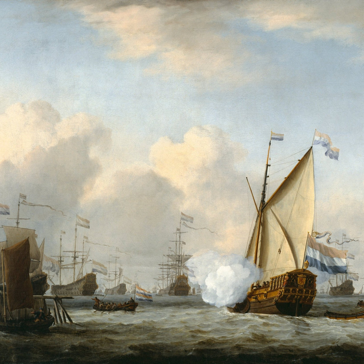 Nautical Oil Paintings - Dutch Fleet Saluting in Coastal Waters - Oil Painting Haven