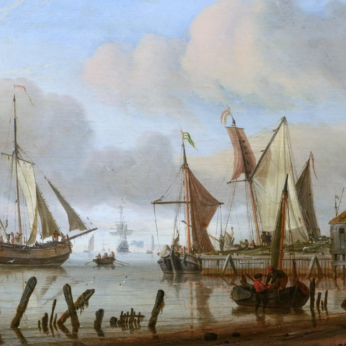 Nautical Oil Paintings - Dutch Harbor with Sailing Vessels - Oil Painting Haven