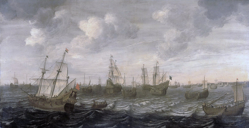 Nautical Oil Paintings - Dutch Herring Fleet in Rough Sea - Oil Painting Haven