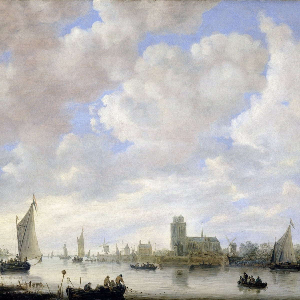 Nautical Oil Paintings - Dutch River Sailboats at Dordrecht - Oil Painting Haven