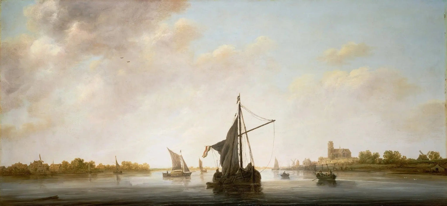 Nautical Oil Paintings - Dutch River with Sailing Vessels - Oil Painting Haven