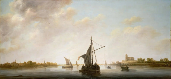 Nautical Oil Paintings - Dutch River with Sailing Vessels - Oil Painting Haven