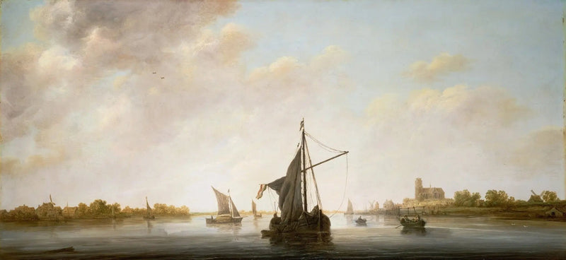 Nautical Oil Paintings - Dutch River with Sailing Vessels - Oil Painting Haven