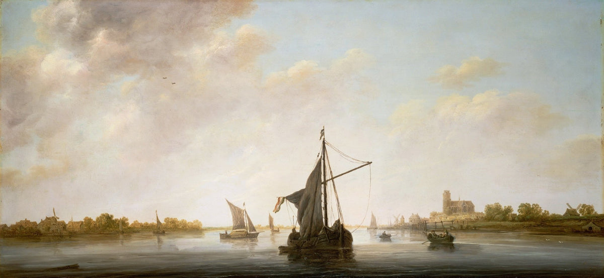 Nautical Oil Paintings - Dutch Riverboats on Calm Waters - Oil Painting Haven