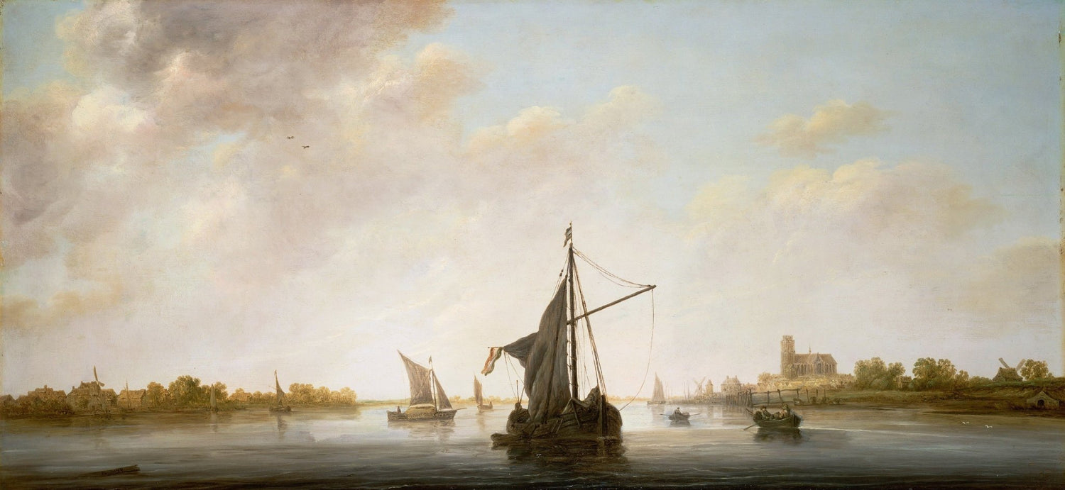 Nautical Oil Paintings - Dutch Riverboats on Calm Waters - Oil Painting Haven