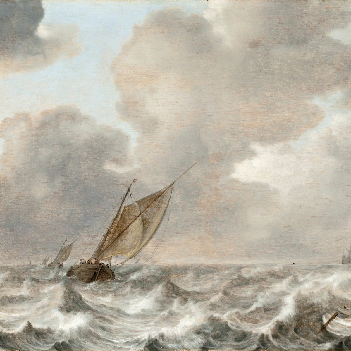 Hand-painted Dutch sailboat in rolling sea waves nautical oil painting on canvas