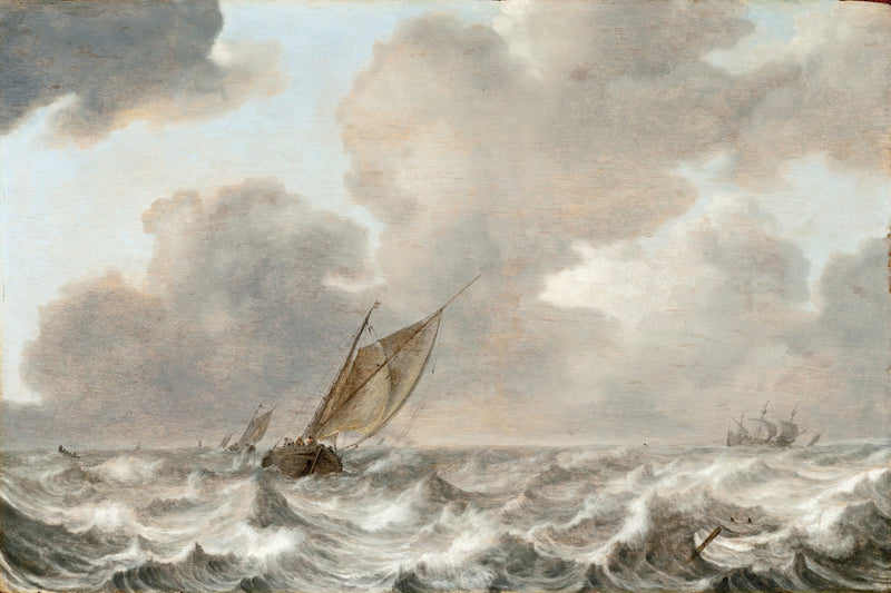Hand-painted Dutch sailboat in rolling sea waves nautical oil painting on canvas