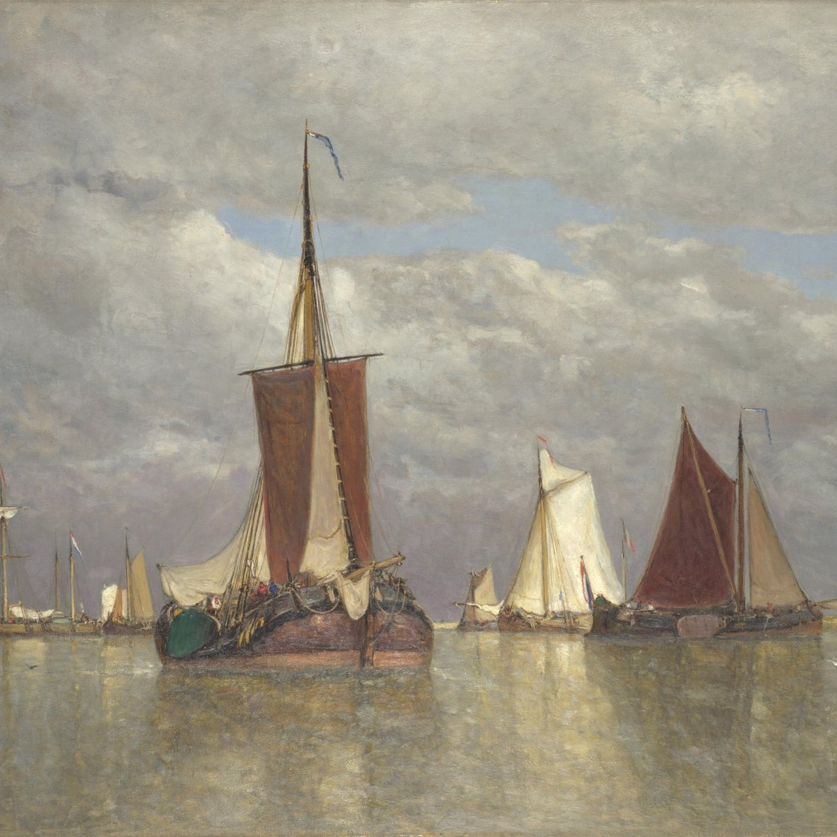 Hand-painted Dutch sailboats on calm dordrecht water nautical oil painting on canvas