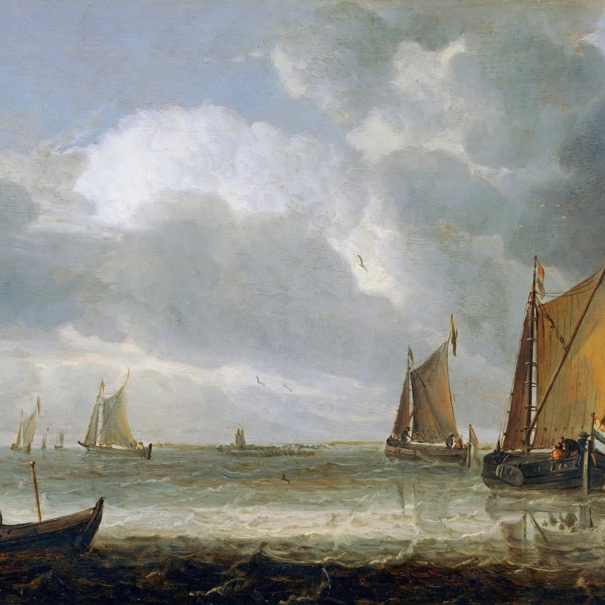 Hand-painted Dutch sailboats on calm water canvas art nautical oil painting on canvas
