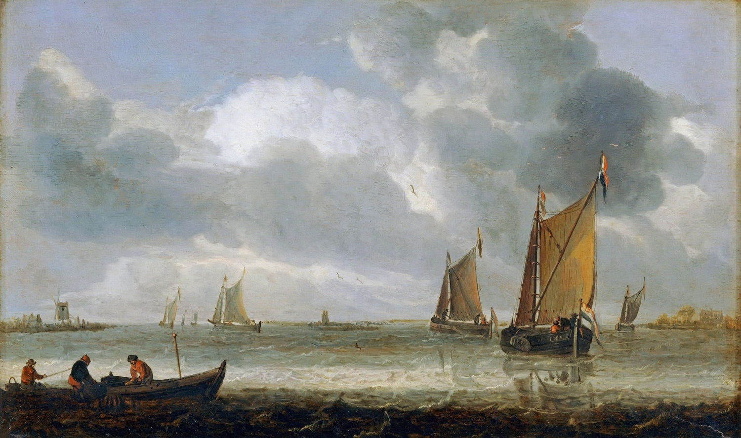 Hand-painted Dutch sailboats on calm water canvas art nautical oil painting on canvas