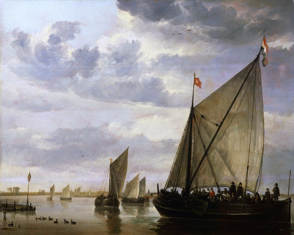 Nautical Oil Paintings - Dutch Sailboats on Quiet Waters, Cloudy Sky - Oil Painting Haven