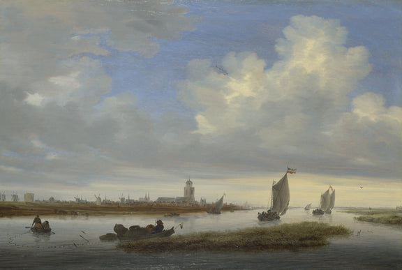 Nautical Oil Paintings - Dutch Sailboats on River Near Deventer - Oil Painting Haven