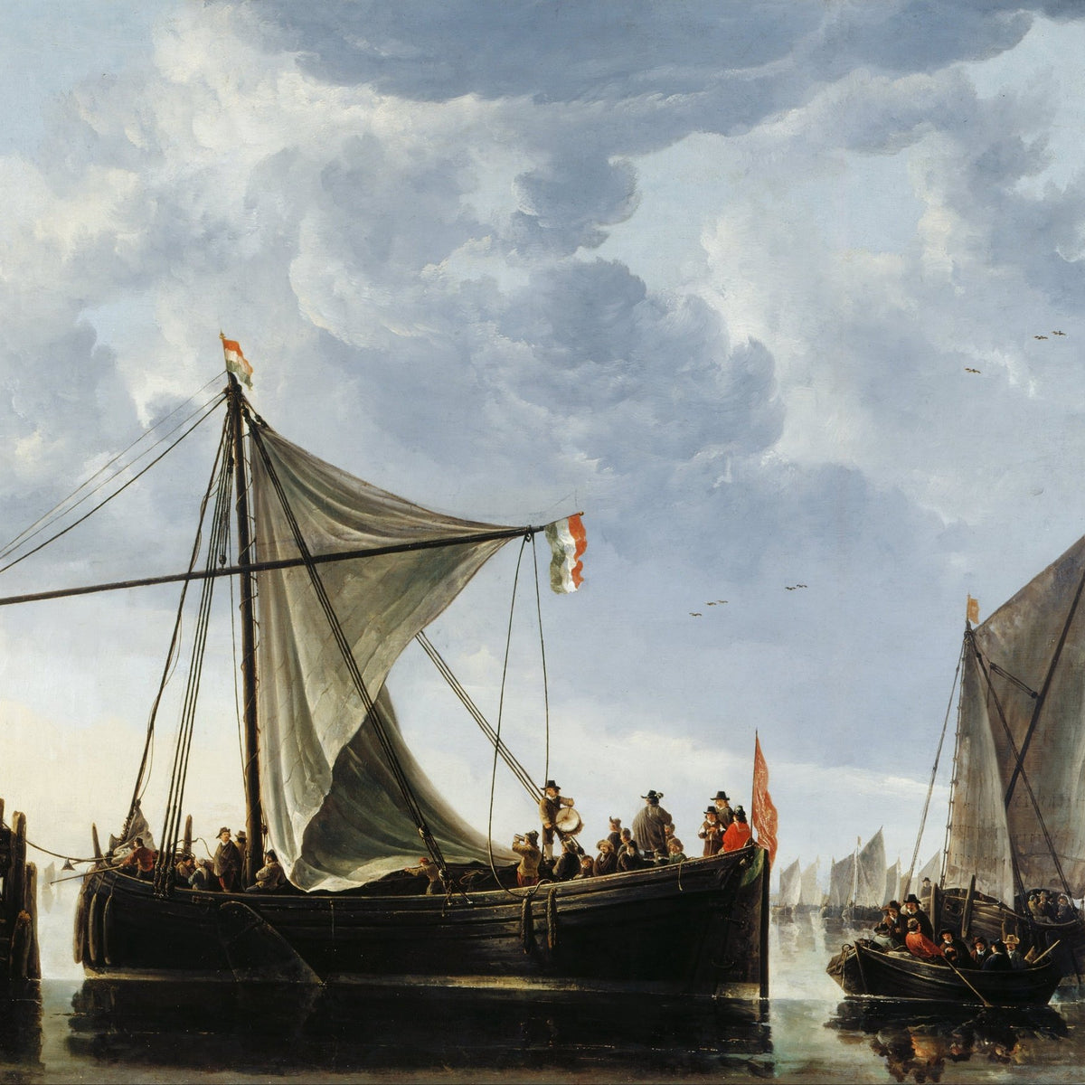 Hand-painted Dutch sailboats under a dramatic sky nautical oil painting on canvas