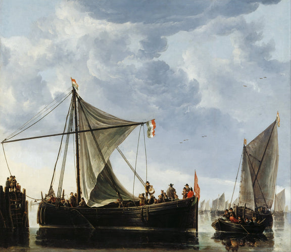 Hand-painted Dutch sailboats under a dramatic sky nautical oil painting on canvas