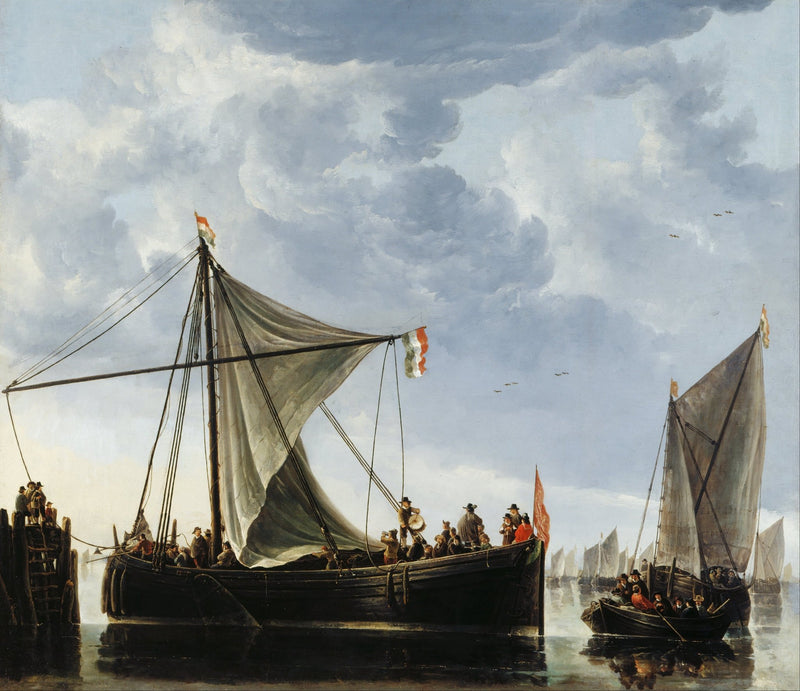 Hand-painted Dutch sailboats under a dramatic sky nautical oil painting on canvas