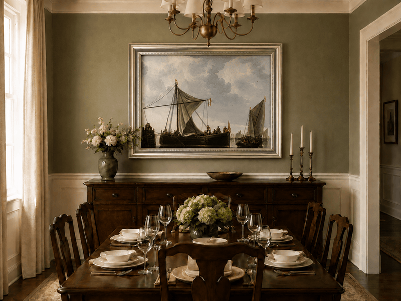 Nautical Oil Paintings - Dutch Sailboats Under a Dramatic Sky