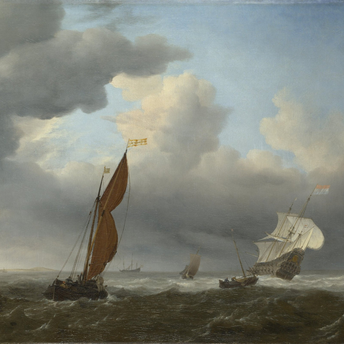 Nautical Oil Paintings - Dutch Ship and Sloops in Strong Breeze - Oil Painting Haven