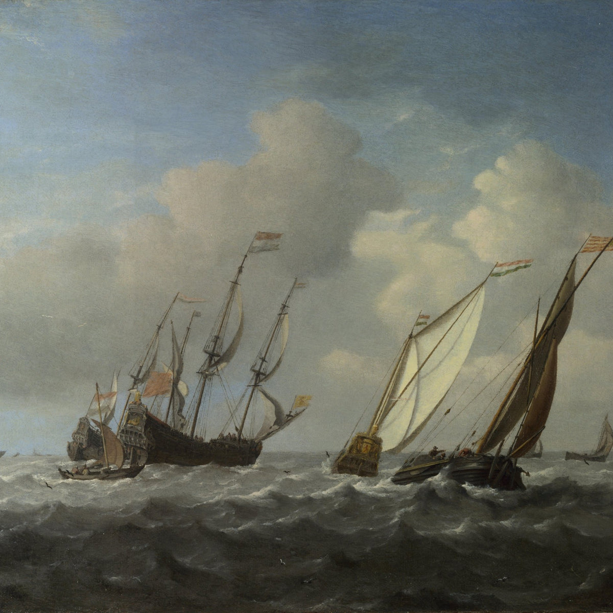 Nautical Oil Paintings - Dutch Ship and Yacht in a Breeze - Oil Painting Haven