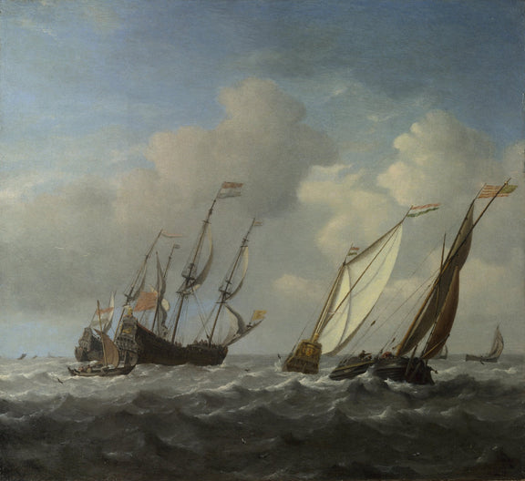 Nautical Oil Paintings - Dutch Ship and Yacht in a Breeze - Oil Painting Haven