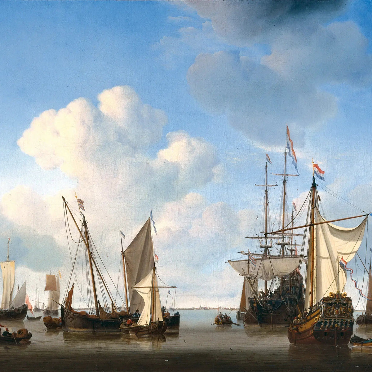 Nautical Oil Paintings - Dutch Ships in Calm Harbor - Oil Painting Haven