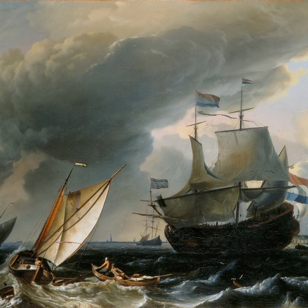 Nautical Oil Paintings - Dutch Ships Under Dramatic Storm Clouds - Oil Painting Haven