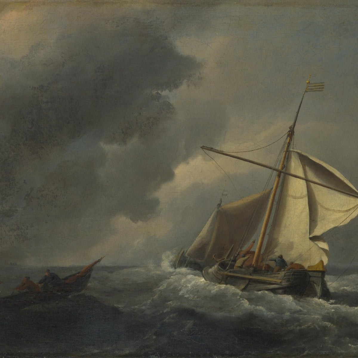 Nautical Oil Paintings - Dutch Vessel in a Strong Breeze at Sea - Oil Painting Haven