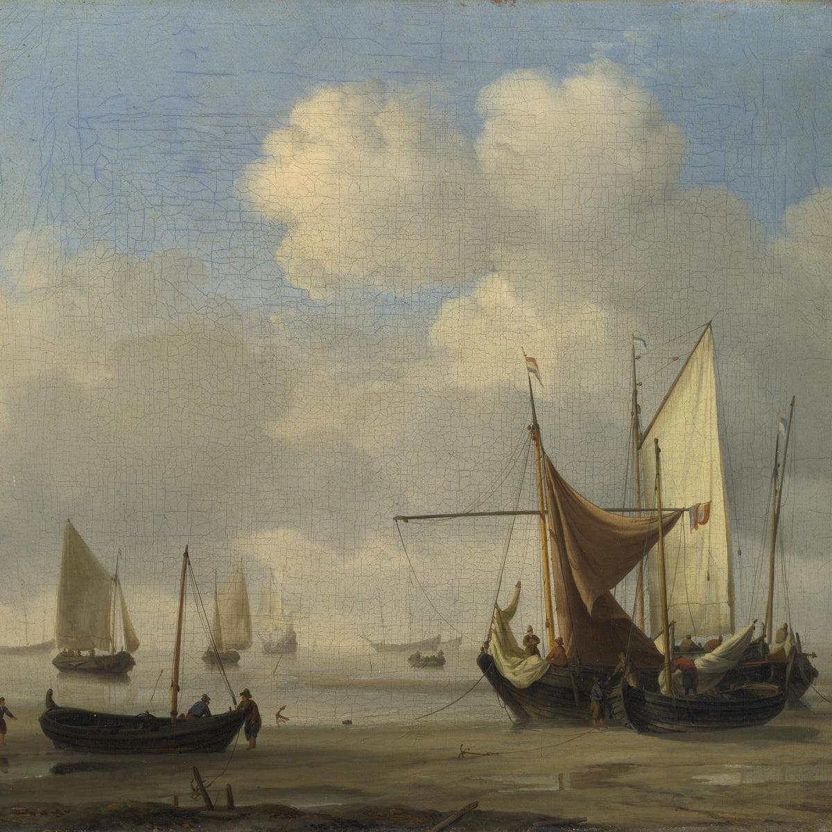 Nautical Oil Paintings - Dutch Vessels Aground at Low Tide - Oil Painting Haven