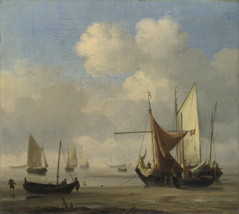Nautical Oil Paintings - Dutch Vessels Aground at Low Tide - Oil Painting Haven