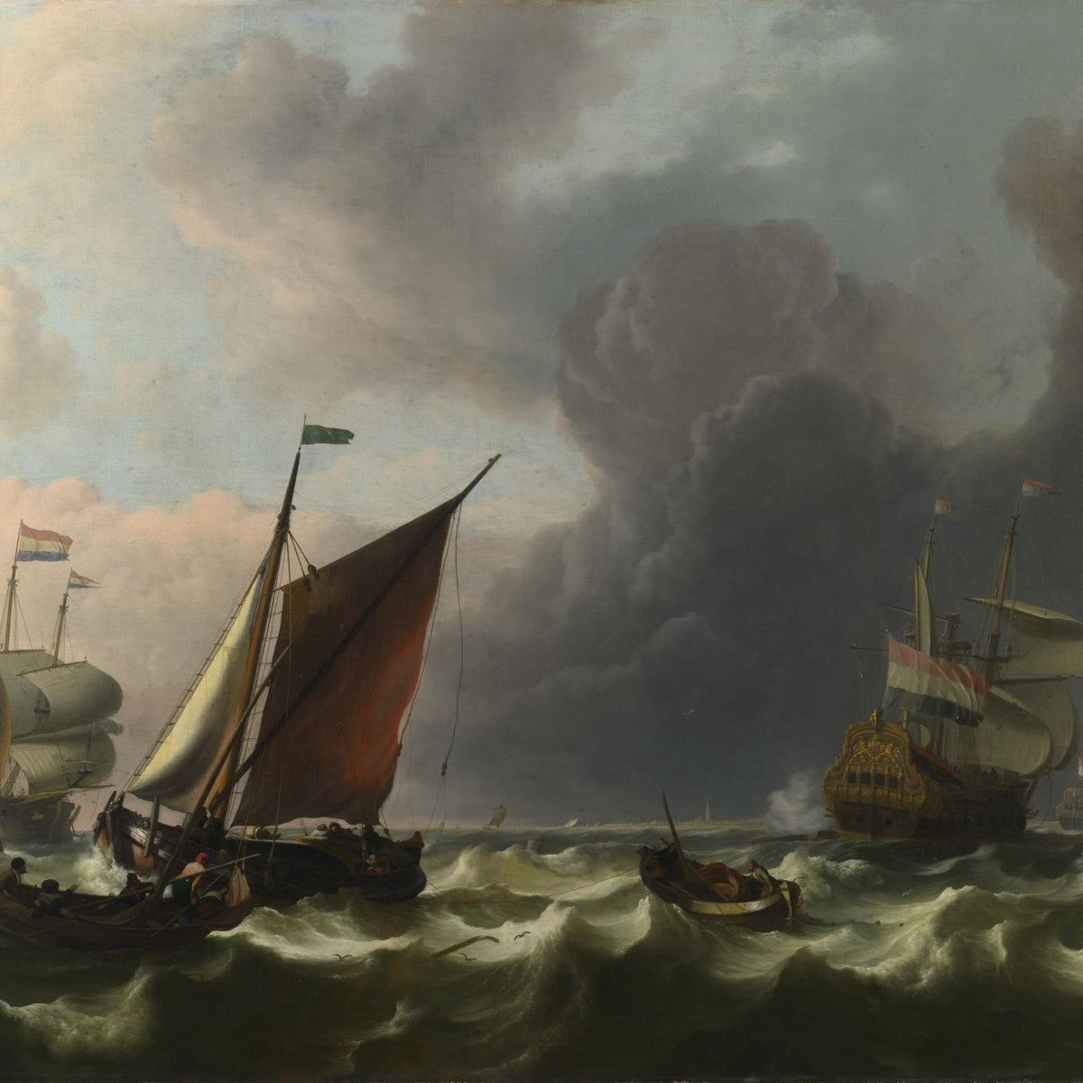 Nautical Oil Paintings - Dutch Warships in Stormy Sea - Oil Painting Haven