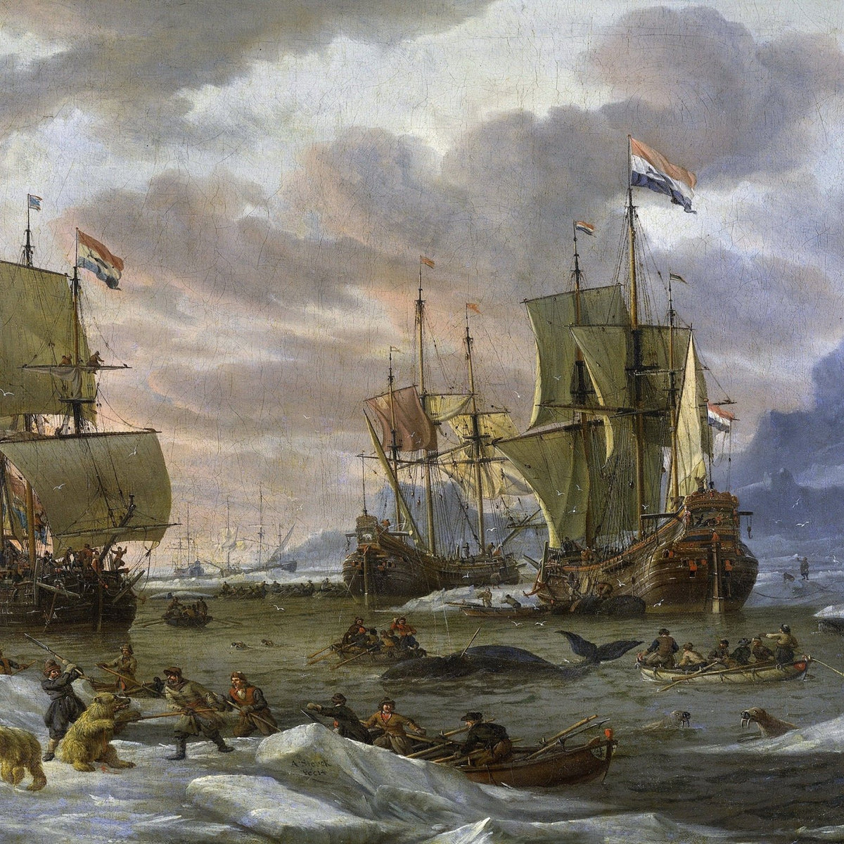 Nautical Oil Paintings - Dutch Whaling Ships in Arctic Waters - Oil Painting Haven