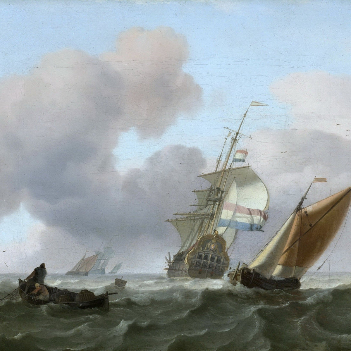 Nautical Oil Paintings - Dutch Yacht in Rough Sea Waves - Oil Painting Haven