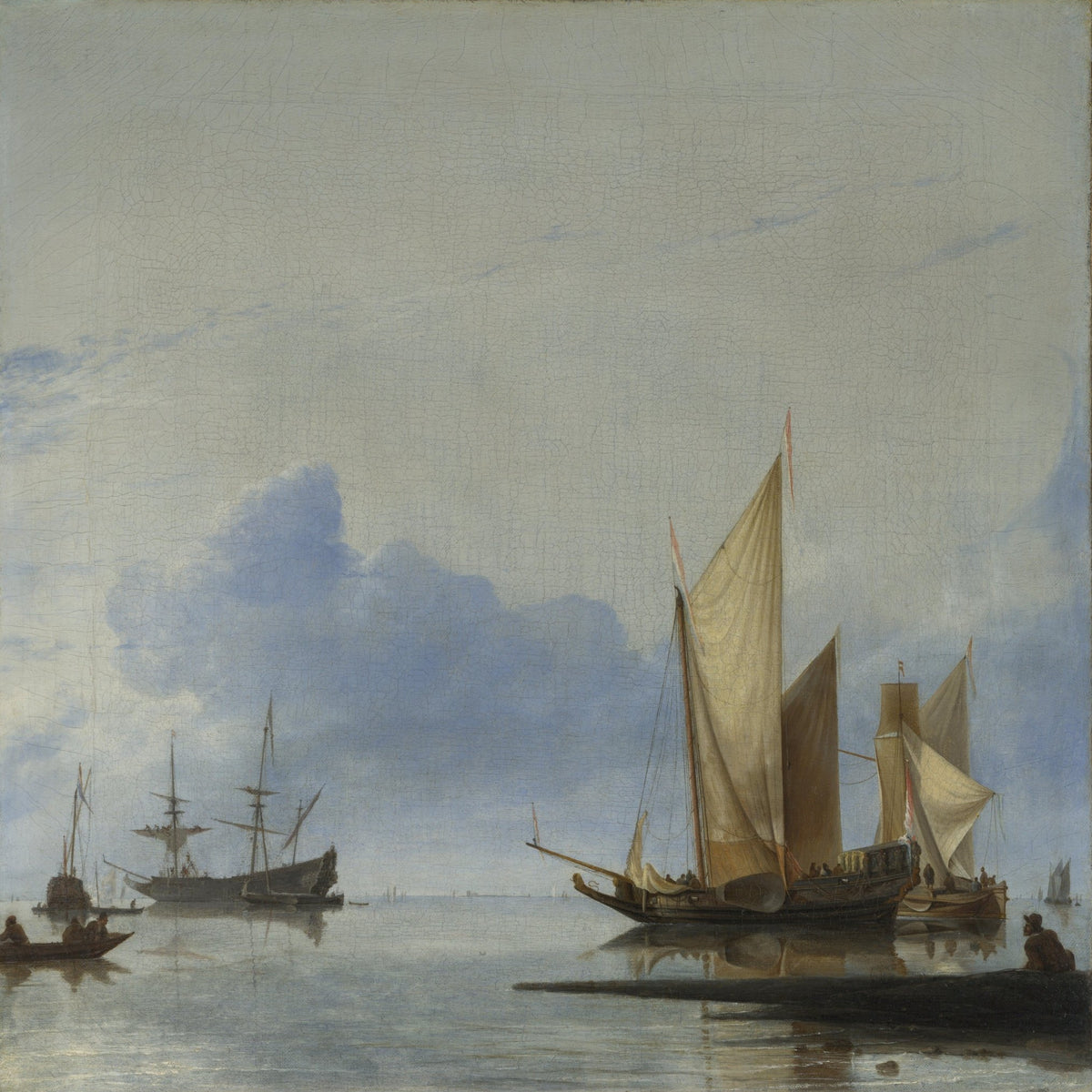 Nautical Oil Paintings - Dutch Yacht on Calm Shore Water - Oil Painting Haven