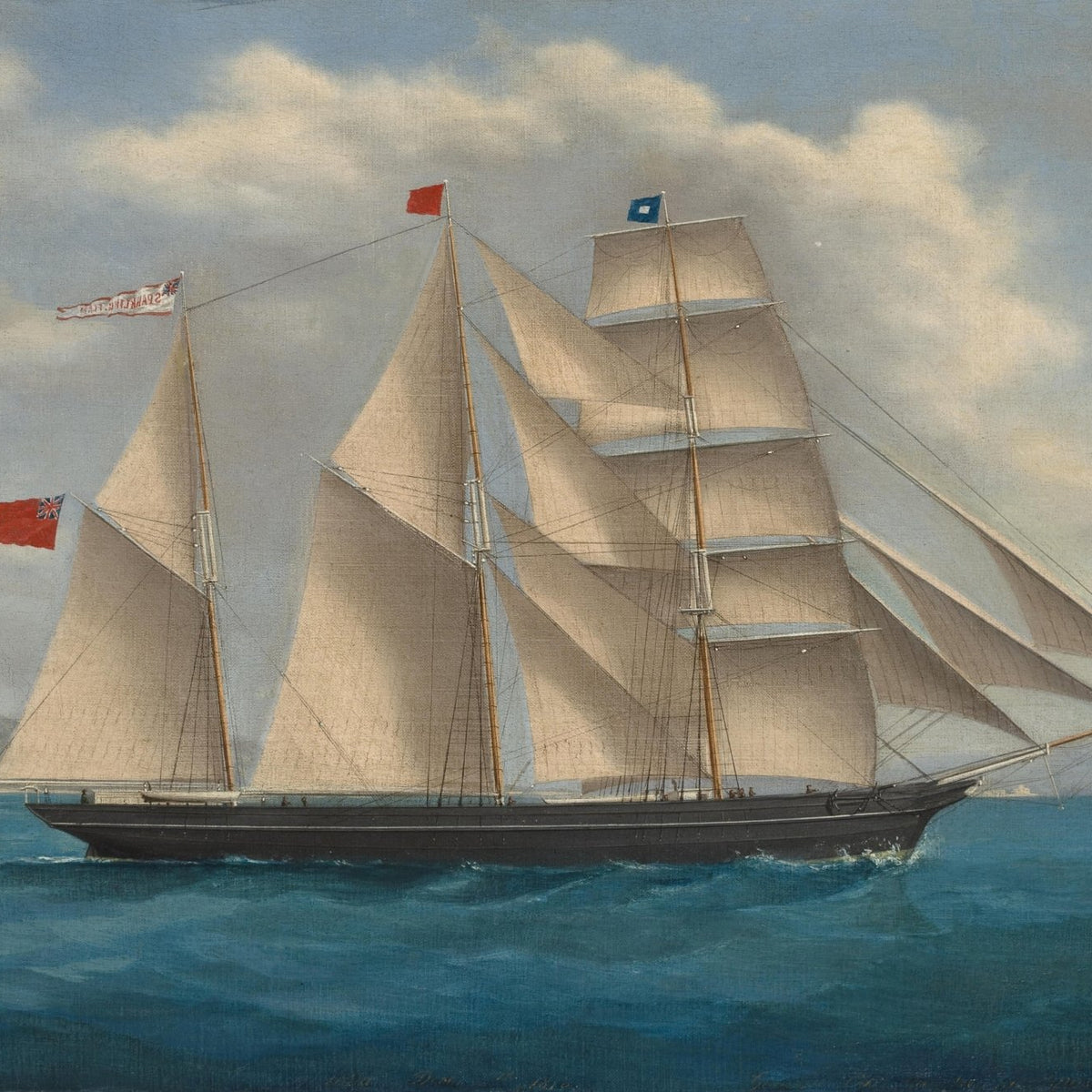 Hand-painted elegant clipper with white sails at sea nautical oil painting on canvas