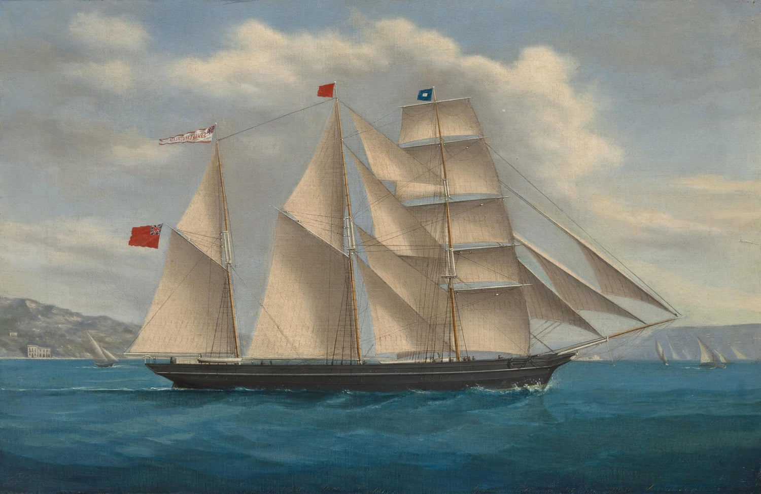 Hand-painted elegant clipper with white sails at sea nautical oil painting on canvas