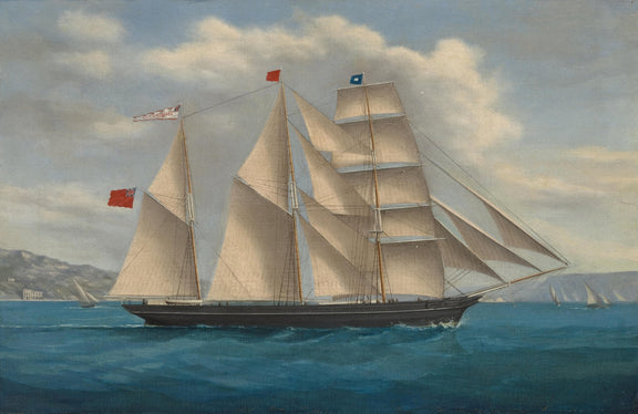 Hand-painted elegant clipper with white sails at sea nautical oil painting on canvas