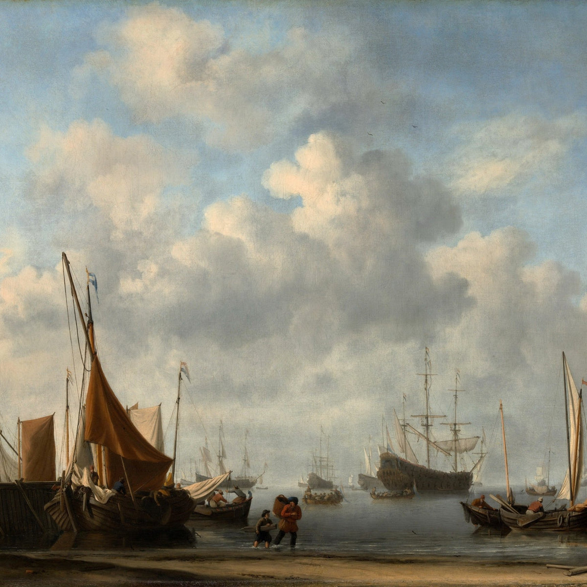 Hand-painted entrance to a Dutch port at low tide nautical oil painting on canvas