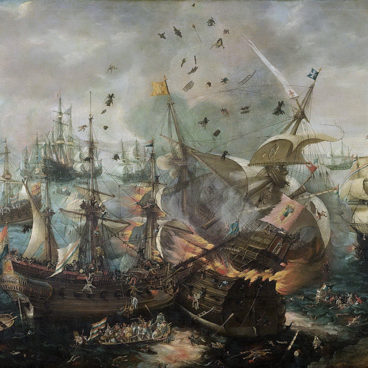 Nautical Oil Paintings - Explosion of the Spanish Flagship - Oil Painting Haven