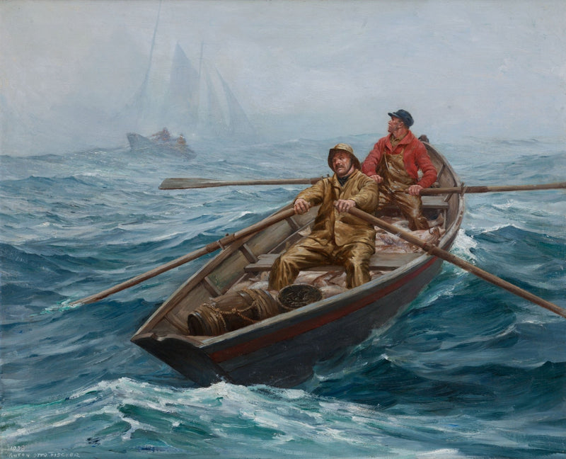 Nautical Oil Paintings - Fishermen in Rowboat on Choppy Sea - Oil Painting Haven
