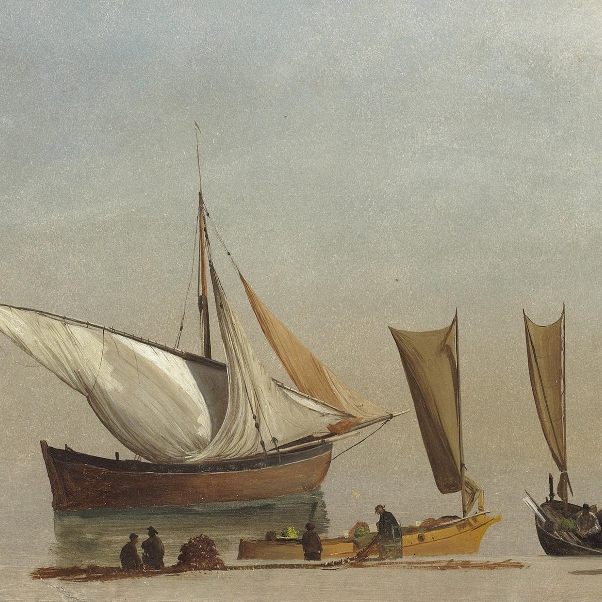Nautical Oil Paintings - Fishing Boats on a Calm Shore - Oil Painting Haven