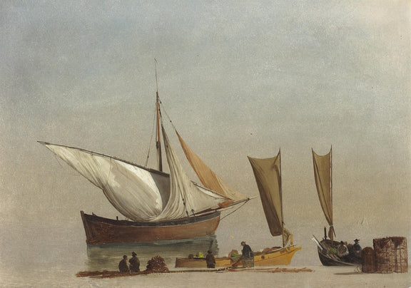Nautical Oil Paintings - Fishing Boats on a Calm Shore - Oil Painting Haven