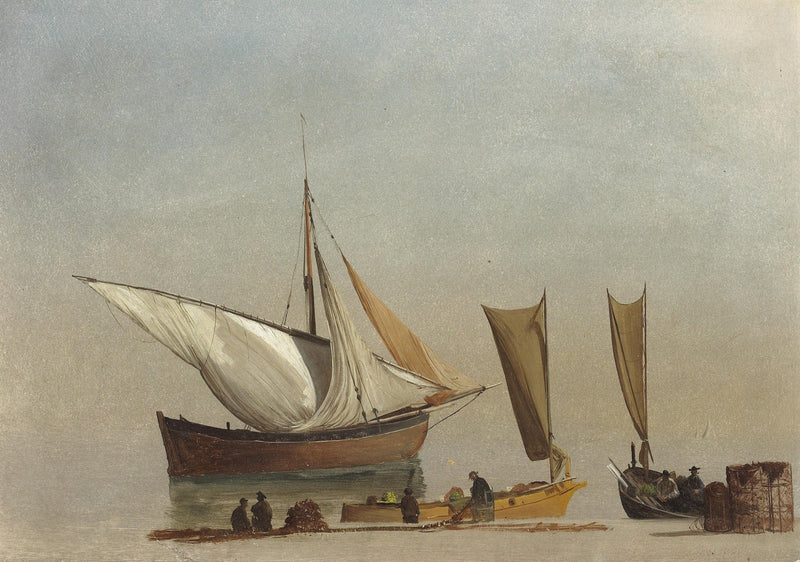 Nautical Oil Paintings - Fishing Boats on a Calm Shore - Oil Painting Haven